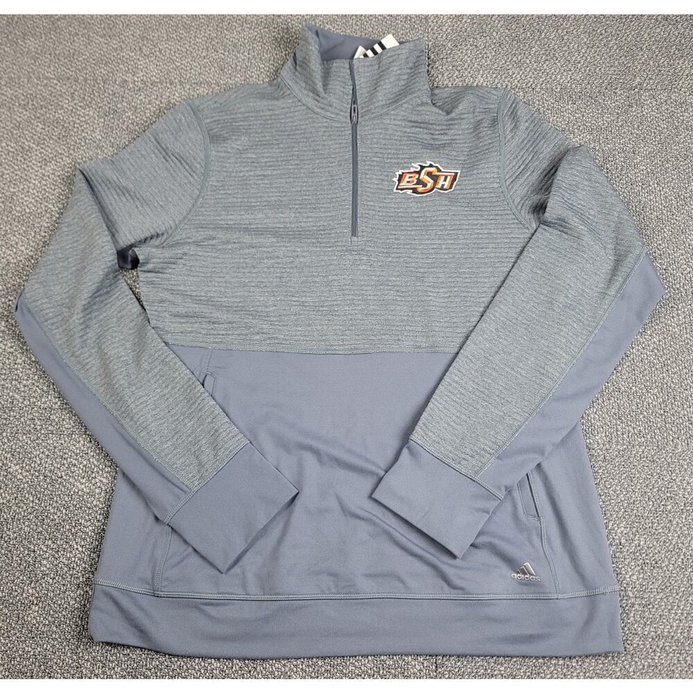 Adidas Jacket Men's Large Grey Long Sleeve 1/4 Zip Front Pocket Athlete Pullover